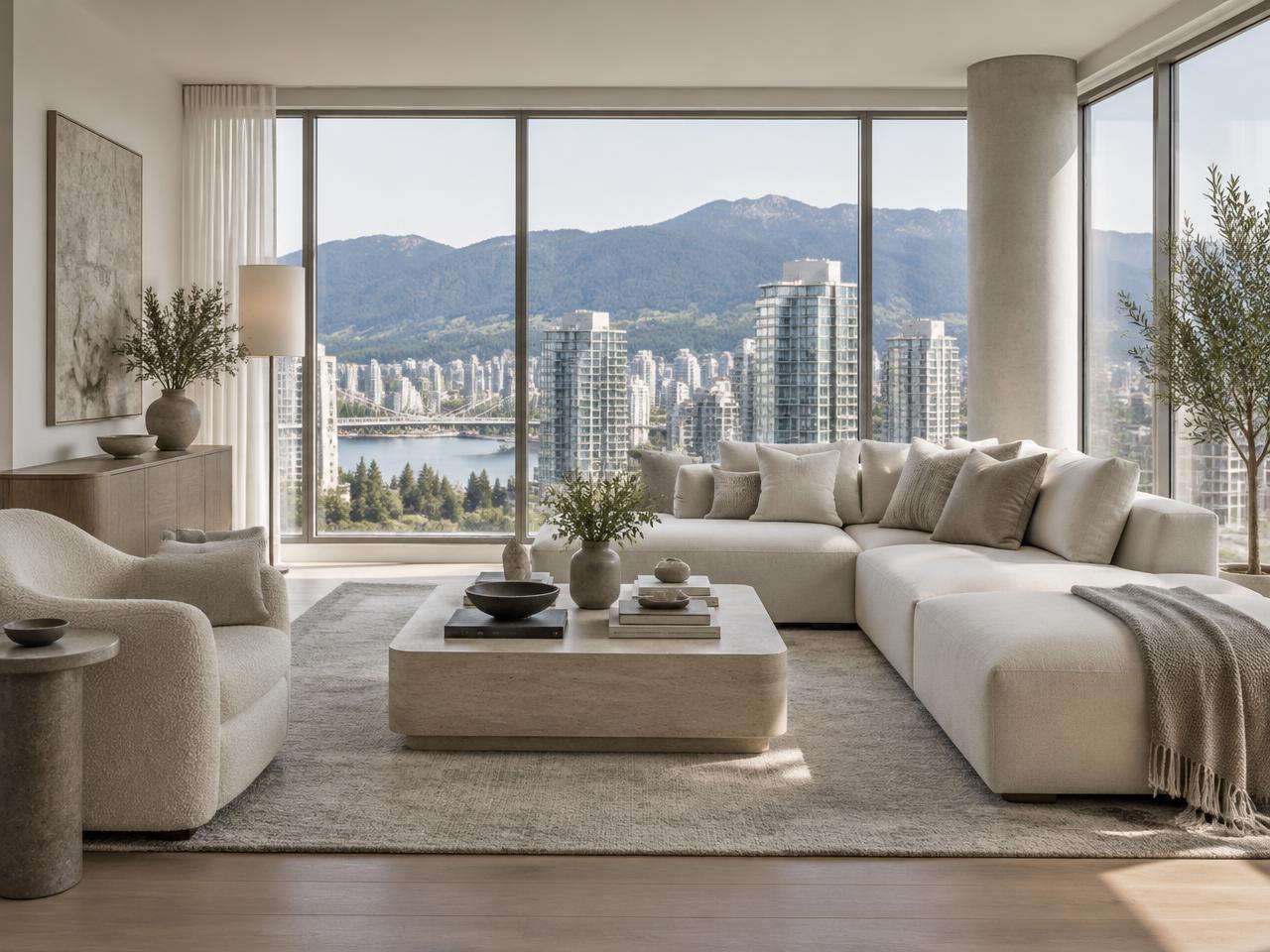 Apartamento contemporáneo con ventanales y vista urbana